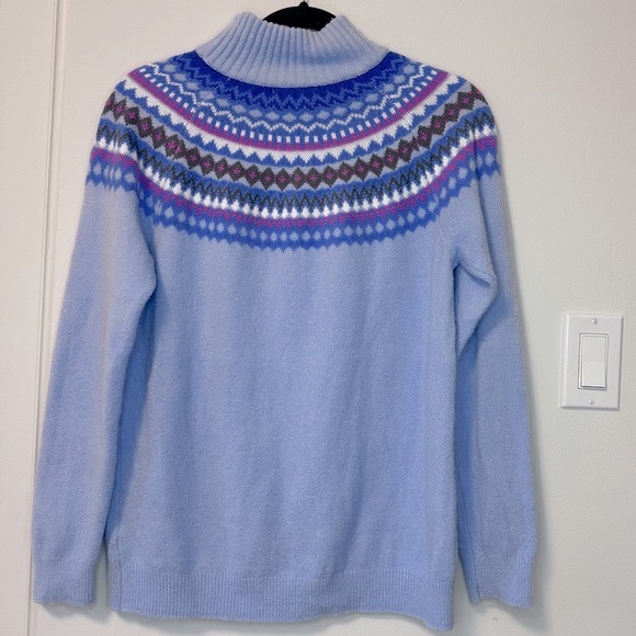 NORTHERN REFLECTIONS Fair Isle Light Sky Blue Turtleneck Sweater - Size: S - Picture 1 of 9